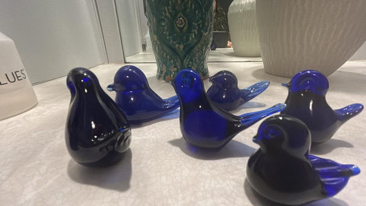 Vintage Flock of Swedish Handblown Blue Birds